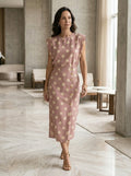 Women's Polka Dot Print Two Piece Set | Tailored Sleeveless Top and High-Waist Midi Skirt