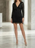 Women's Sequin Mini Dress | Elegant Fitted Cocktail Outfit with Fringes