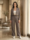 Women's Structured Pant Suit | Tailored Cropped Blazer and High Waist Wide Leg Trousers