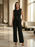 Women's Structured Two Piece Set | Tailored Sleeveless Top and Wide-Leg Trousers