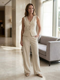 Women's Tailored Viscose Wide Leg Trouser Coord | Elegant V-Neck Waistcoat Set